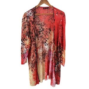 NIC+ZOE Floral Linen Open Cardigan Sweater Womens 2X Button Up Lagenlook